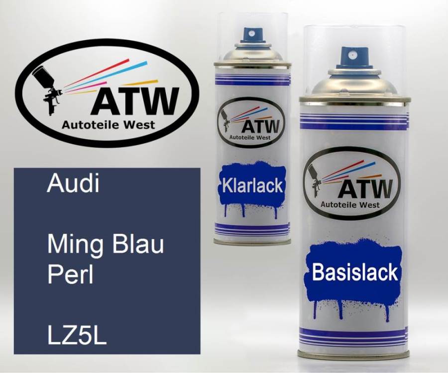 Audi, Ming Blau Perl, LZ5L: 400ml Sprühdose + 400ml Klarlack - Set, von ATW Autoteile West.